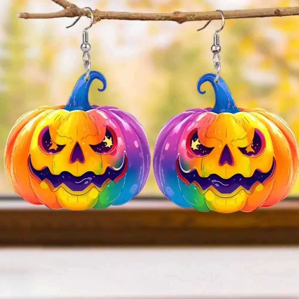 NWT! Really Cool Colorful Lisa Frank Style Jack o’ Lantern Pierced Earrings!